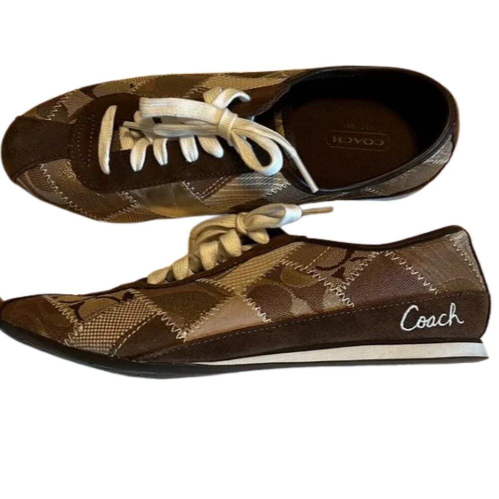 COACH Tidy Women's Size 9 Brown Patchwork Monogram Logo Sneakers #A1351